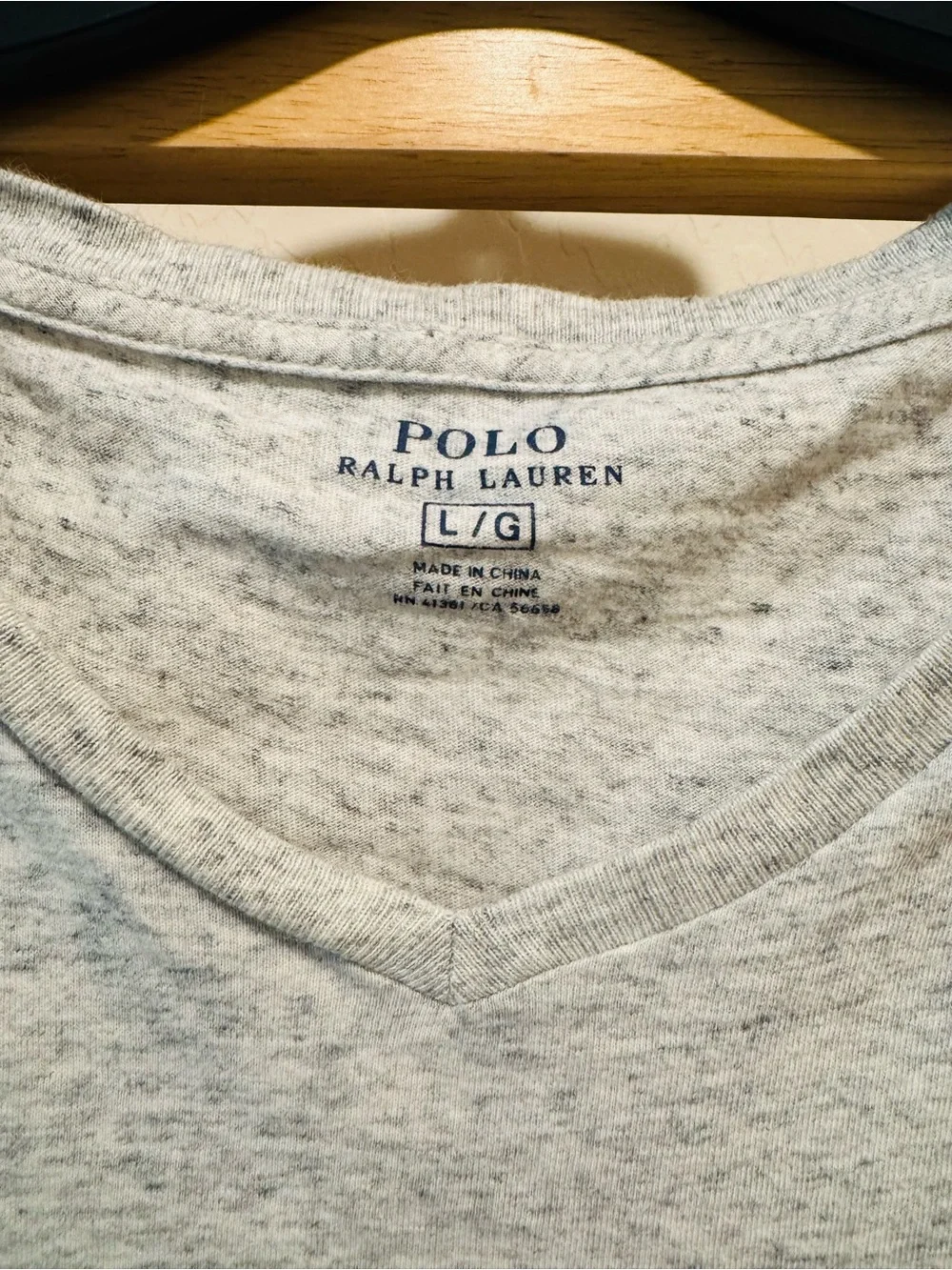 Polo by Ralph Lauren Heather Light Gray V-Neck Tee with Navy Pony - Large